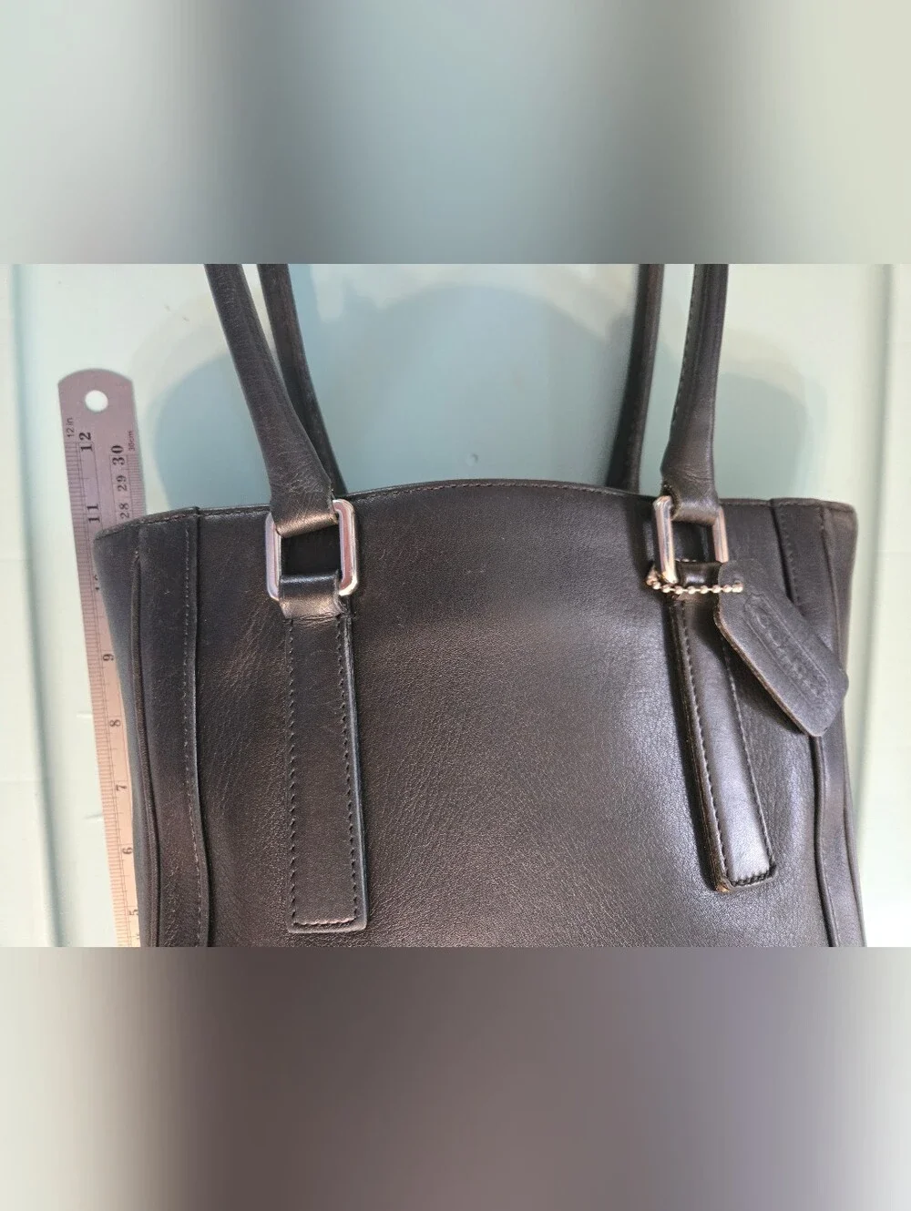 ​Vintage Coach Black Leather Bonnie Legacy Slim Tote Bag #9422